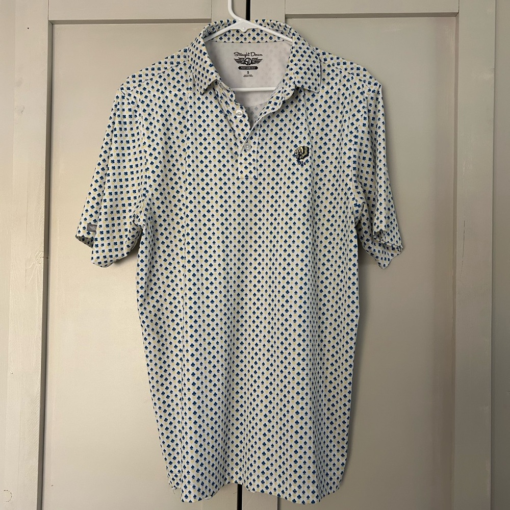 PGA Tour Starlight Down White Polo with Blue Dots